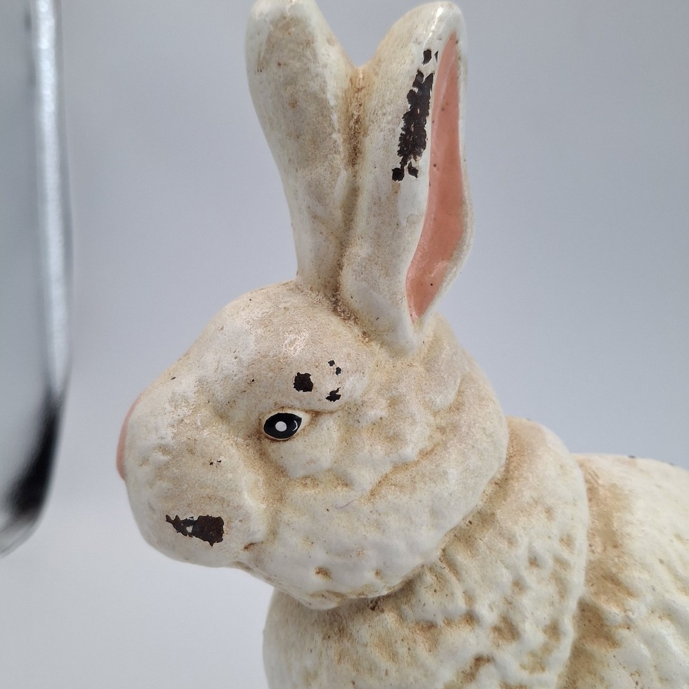 Shabby Chic White Bunny Rabbit Doorstop Cast Iron Metal Farmhouse Statue VTG - Picture 2 of 12